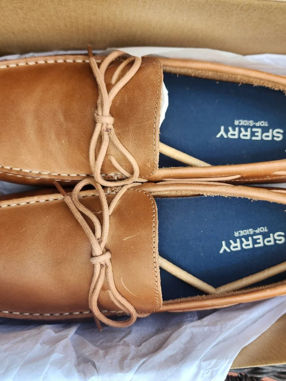 Sperry Men's Brown Leather Boat Shoes with Moc Toe Stitching